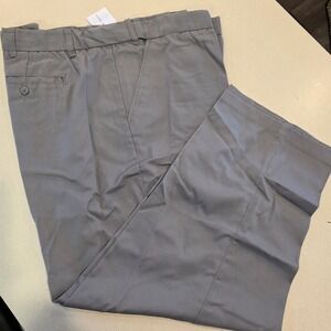 Haband Fit-Forever Twill Pants Mens 50x28 Grey, Flat Front Chinos, New